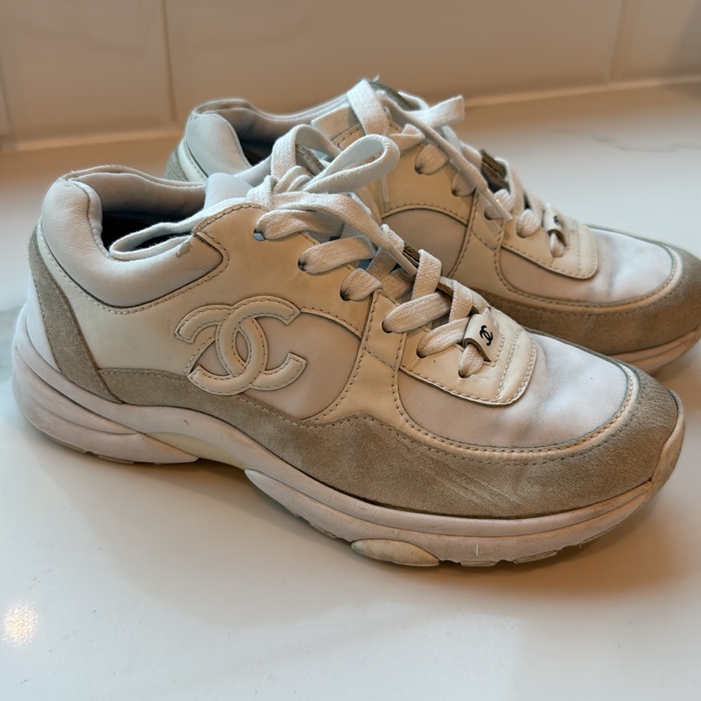 Chanel White and Beige Sneakers 36